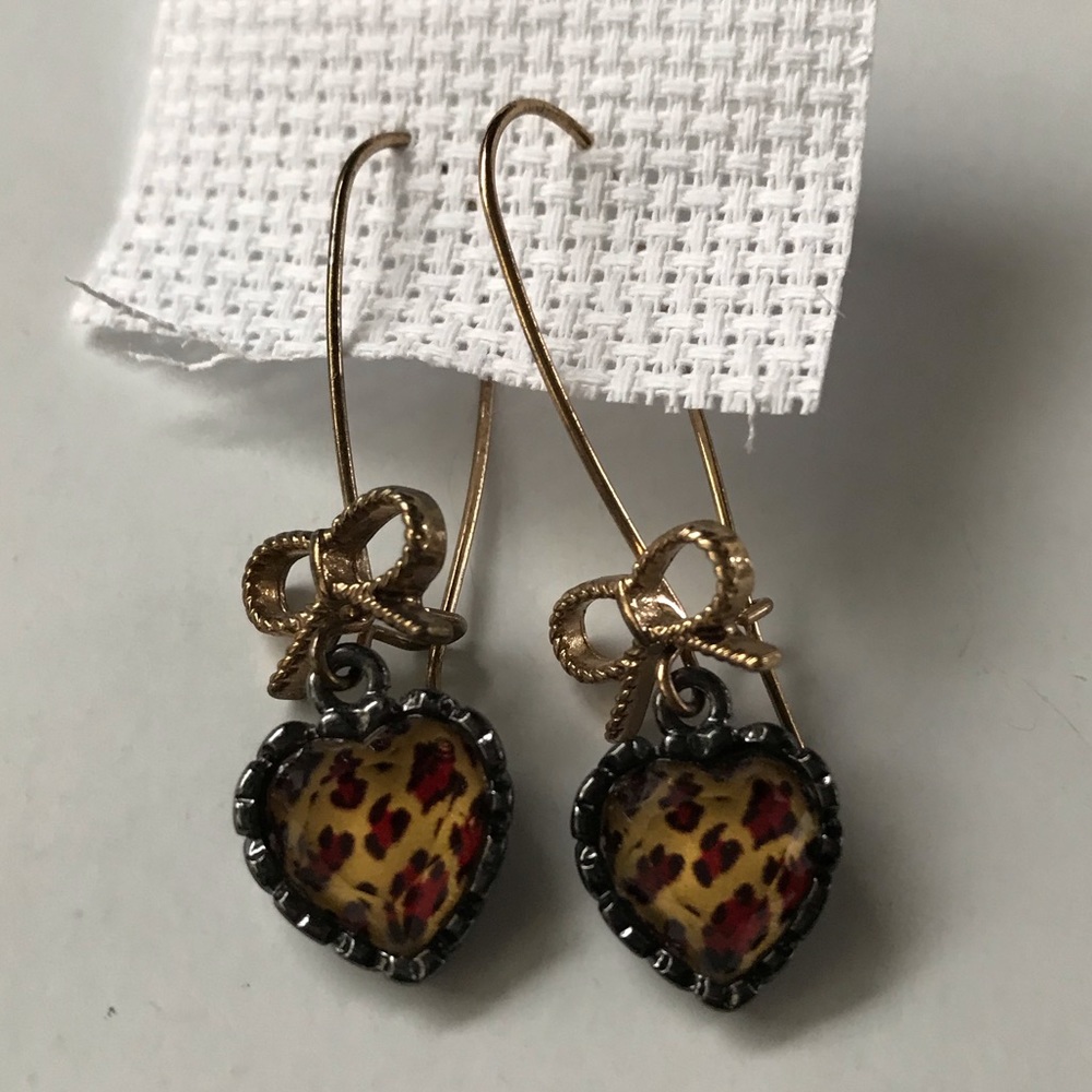 Betsey Johnson Leopard print heart earrings